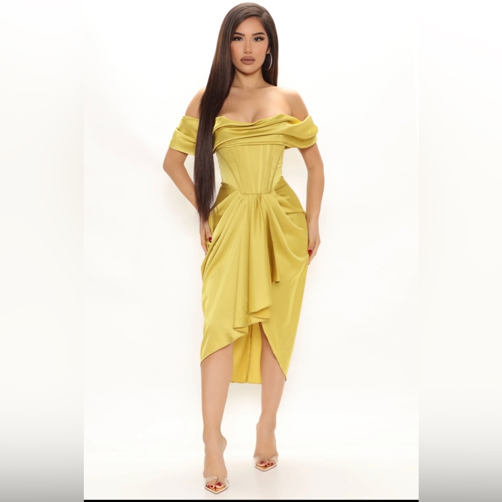 Satin Off Shoulder Yellow Dress